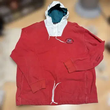 [레어 XL] 노티카 자수 로고 카노코 하프 지퍼 후드티 레드 화이트