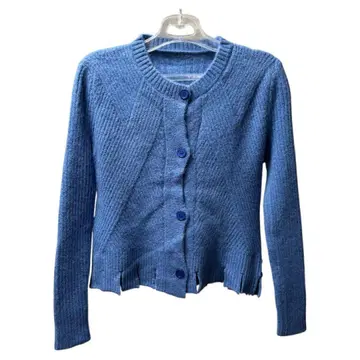 [ 미사용 새상품 ] 형광 블루 리브 짜임 가디건