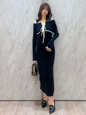 3WAY 배색 스트랩 백 크로스 롱 슬리브 원피스