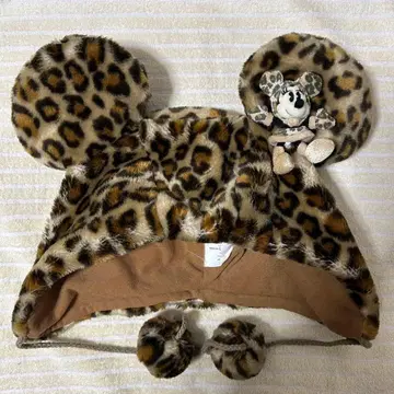 도쿄 디즈니 리조트 미니 팬캡 레오파드 무늬 퍼 플리스 모자