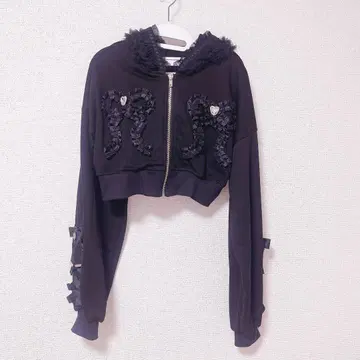 LIZLISA 프릴 리본 크롭 후드티