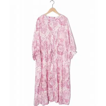 바다 올 패턴 시어 체크 프론트 오픈 셔츠 원피스