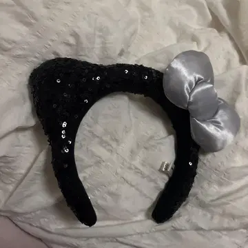 스팽글 블랙 머리띠 실버 리본