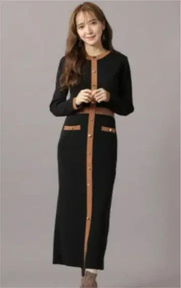 Andemiu 배색 셋업풍 원피스 블랙 롱 니트 I라인