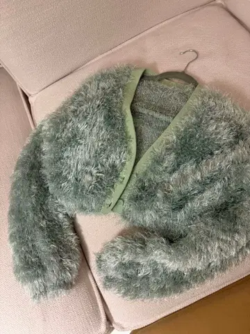 에스트네이션 샤기 니트 가디건 민트 그린