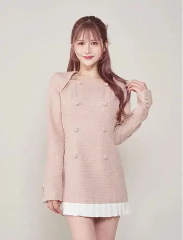 다리치 플리츠 도킹 트위드 미니 원피스 핑크