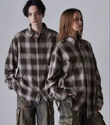 CLEL 빈티지 디자인 데미지 체크 셔츠 M 사이즈