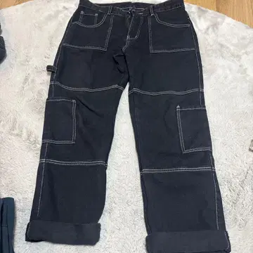 블랙 남성용 카고 팬츠 데님 소재 시인