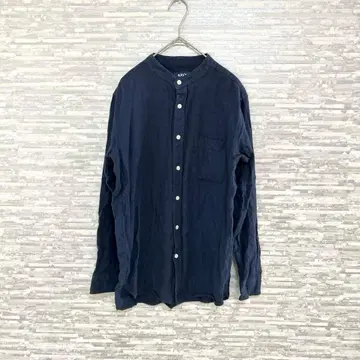 네이비 밴드 카라 긴팔 셔츠 남성용 M 사이즈 플란넬 셔츠 네이비