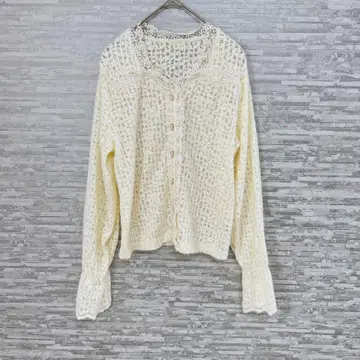 셀렉샵풍 레이스 시스루 니트 가디건 아이보리 펄 버튼