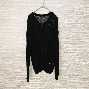 플로우앤픽스쳐 시스루 니트 지퍼 가디건 LL 블랙 레이스