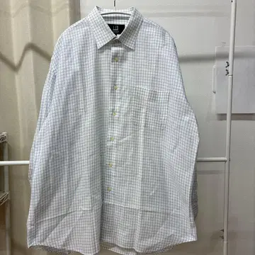 던힐 화이트 계열 체크 버튼 다운 셔츠 L 사이즈