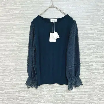 아나텔리어 레이스 소매 니트 풀오버 네이비 M 새상품 택 포함