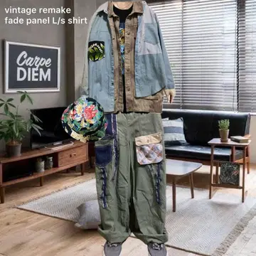 70s 빈티지 리메이크 페이드 패널 L/s 셔츠 L