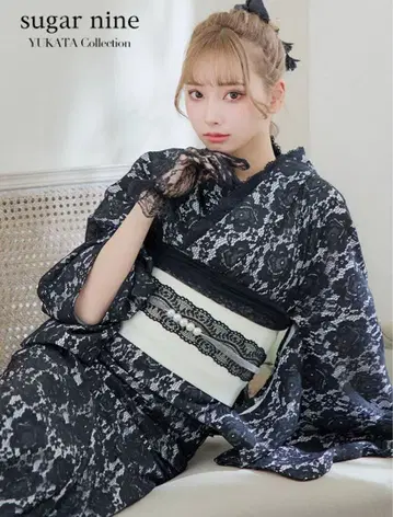sugar nine 유카타 오비 세트 블랙 화이트