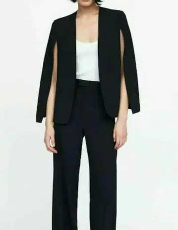 ZARA 슬릿 케이프 자켓 블랙 노카라 XS
