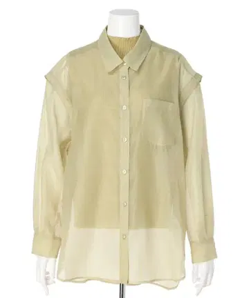 라이트 그린 시스루 버튼 셔츠