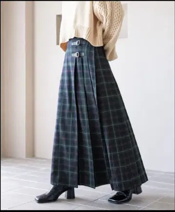 RAGEBLUE, 레이지블루 W 벨트 퀼트 체크 플리츠