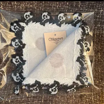 치카자와 레이스 타월 손수건 팬더 (도트 무늬) 화이트 흰색 1개