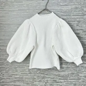 새상품 미사용 스텔라 피쉬 볼륨 소매 리브 니트 화이트 상의 택 포함