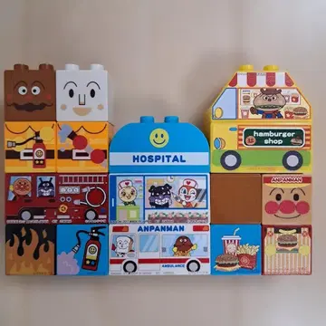 호빵맨 블록 라보 병원 햄버거샵 소방차