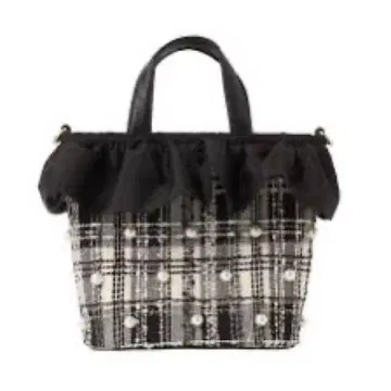 DIANA 다이애나 펄 프릴 버킷 2way 트위드 백 블랙