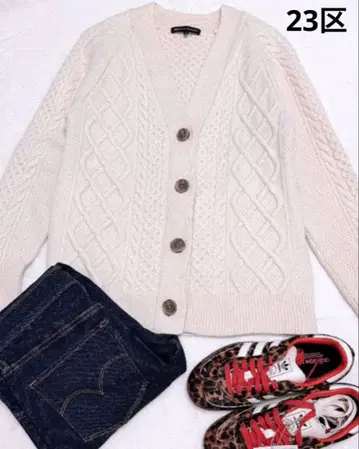 세탁 가능한 23구 울 100% 아란 패턴 니트 가디건 38