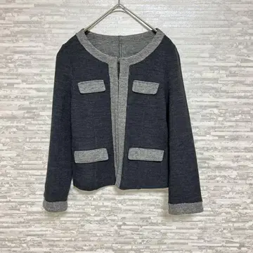 자유구 노카라 자켓 그레이 배색 FREE