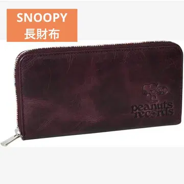 스누피 장지갑 라운드 지퍼 개폐 피넛 퍼플 엠보