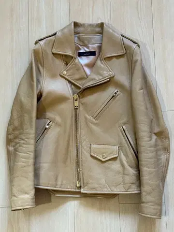 베이지 가죽 라이더 자켓