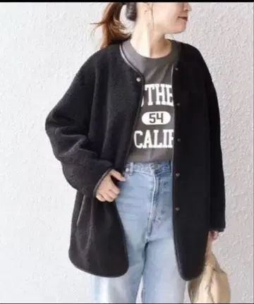 SHIPS 쉽스 파이핑 노카라 보아 코트 블랙 F 사이즈