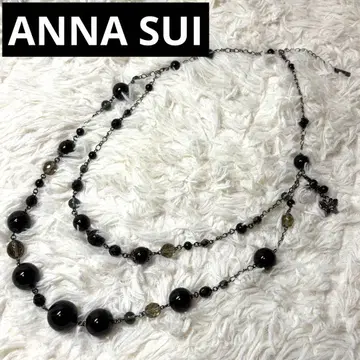 고품질 안나수이 버터플라이 참 부착 블랙 비즈 롱 목걸이