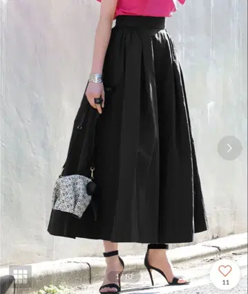 ELFRANK 새상품급 리본 포함 2way 턱 롱 플레어 스커트 블랙