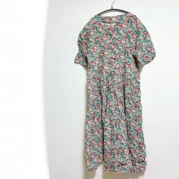 1점 꽃무늬 반팔 미니 원피스 핑크 버튼 롱 여성용