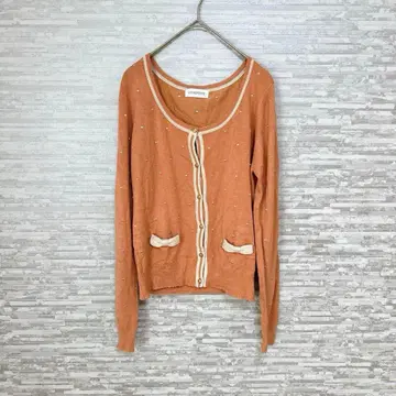 로디스포토 리본 포함 도트 자수 가디건 M 사이즈 오렌지
