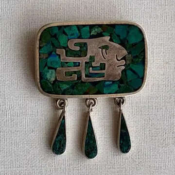 실버 목걸이 브로치 칩 인레이 터콰이즈 실버 925