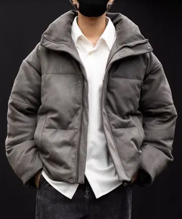 [CLEL] 볼륨 하이넥 숏 패딩 자켓 라이트 그레이 S 사이즈