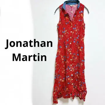 조나단 마틴 빨간 꽃무늬 슬리브리스 원피스 레드