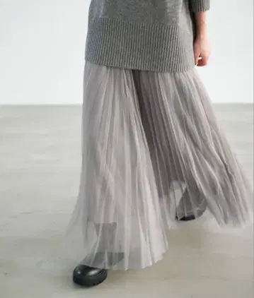 Spick and Span 랜덤 튤 플리츠 스커트 36 그레이A