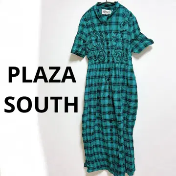 PLAZA SOUTH 터콰이즈 체크 반팔 원피스