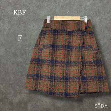 KBF [ F ] 체크 무늬 미니 스커트 랩스커트 울 혼방 안감 있음