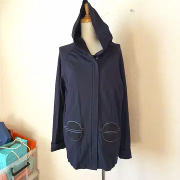 피코네 네이비 후드 부착 후드티 사이즈 3 롱 기장 아플리케