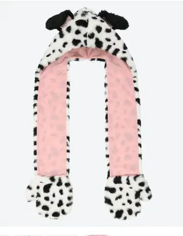 디즈니 리조트 달마시안 패턴 후드 부착 머플러