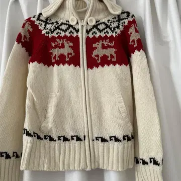 후드 부착 사슴 패턴 니트 스웨터 L