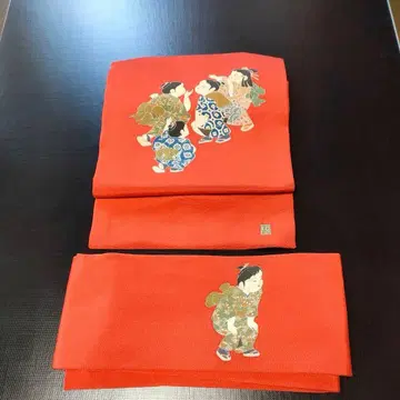 나고야 오비 완성 오비 동자 무늬 염색 오비 (D25)