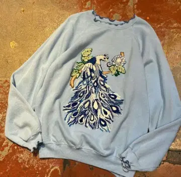 파일 패치 맨투맨 빈티지샵 구매 스카이블루 공작 자수 맨투맨