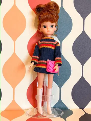 복각 초창기 리카짱 사이즈 핸드메이드 레트로 니트 드레스 & 백 세트