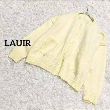 라우아 긴팔 가디건 크루넥 버튼 프론트 오픈 리브 심플 화이트