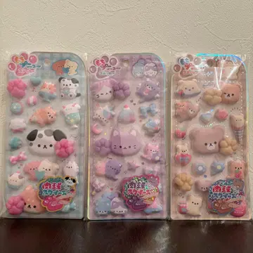 모찌푸니 스티커 발바닥 스퀴즈 3장 세트 고양이 강아지 곰