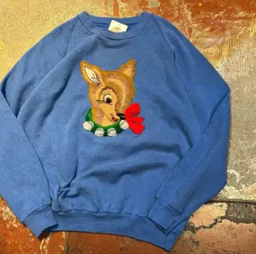 빈티지샵 구매 파일 패치 사슴 자수 파랑 맨투맨